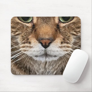 Intense Tabby Cat Puss Face - Green Eyes Phot Mouse Pad