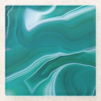 Intense Teal Marble Glass Coaster