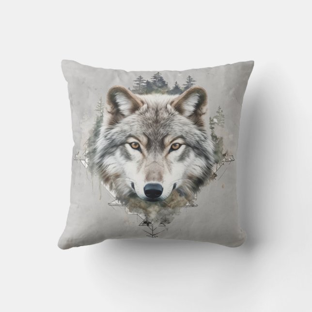 Intense Wolf Wolves Animal Nature Wildlife  Throw Pillow (Back)