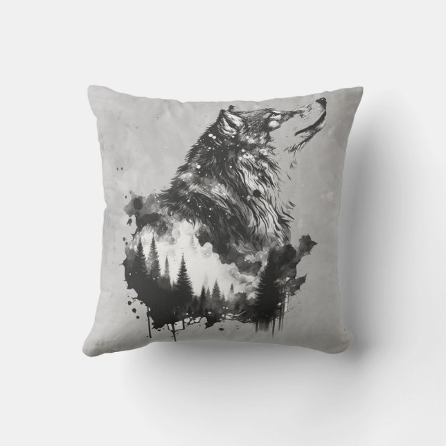 Intense Wolf Wolves Animal Nature Wildlife  Throw Pillow (Back)