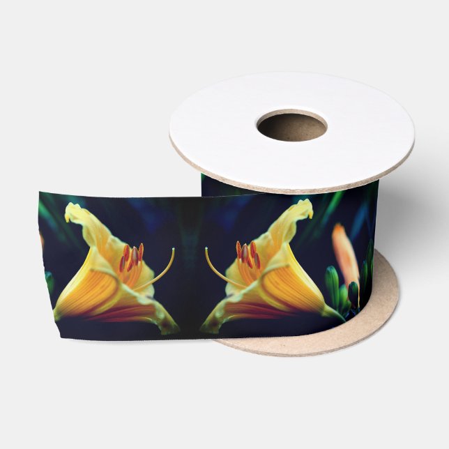 Intense Yellow Lily Flower Satin Ribbon (Spool)