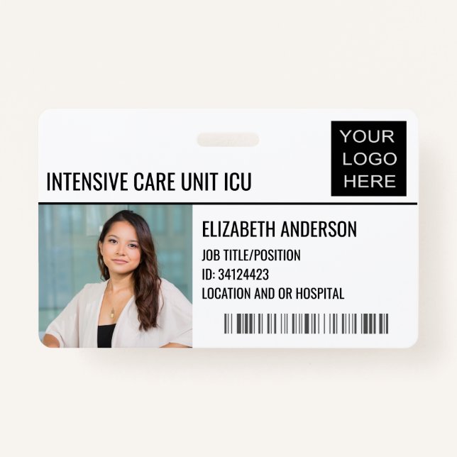 Intensive Care Unit ICU Photo ID Hospital Logo Badge (Front)