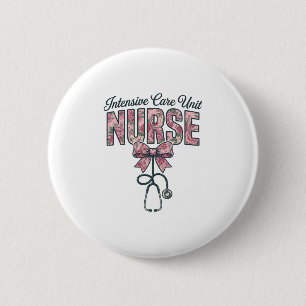 Intensive Care Unit Nurse Floral Bow Shirt Design_ 2 Inch Round Button