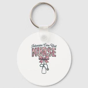 Intensive Care Unit Nurse Floral Bow Shirt Design_ Keychain