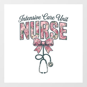 Intensive Care Unit Nurse Floral Bow Shirt Design_ Window Cling
