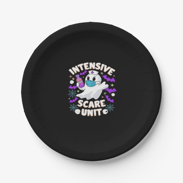 Intensive Scare Unit Nurse Halloween ICU Nurse Ess Paper Plate (Front)