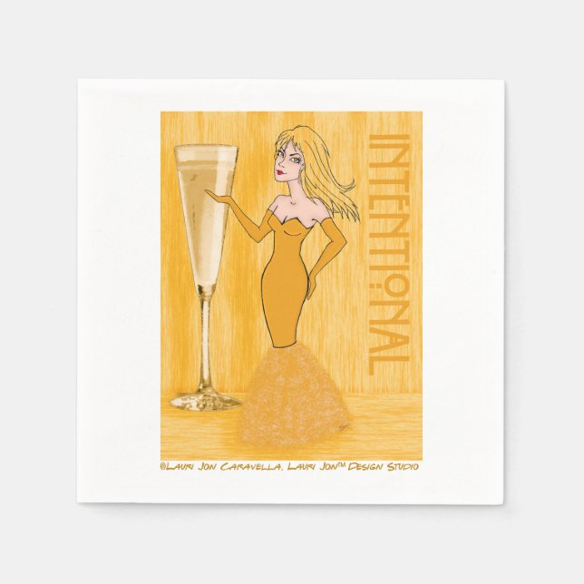 Intentional Champagne Woman Cocktail Napkins (Front)