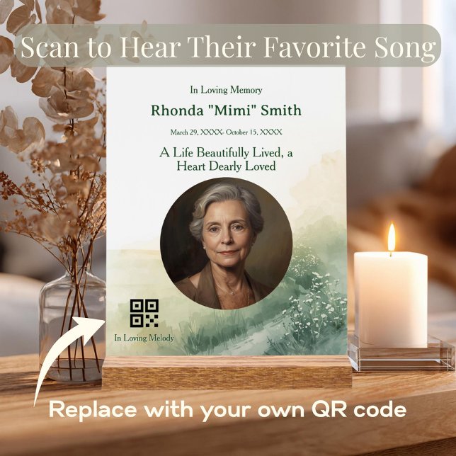 Interactive Musical Memorial Photo Sign with Code (Honor your loved one with a multi-sensory tribute that combines a custom photo with a scannable code)