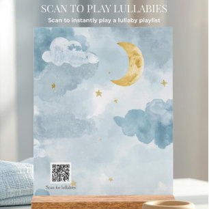 Interactive QR Code Lullaby Blue Watercolor Moon Acrylic Sign