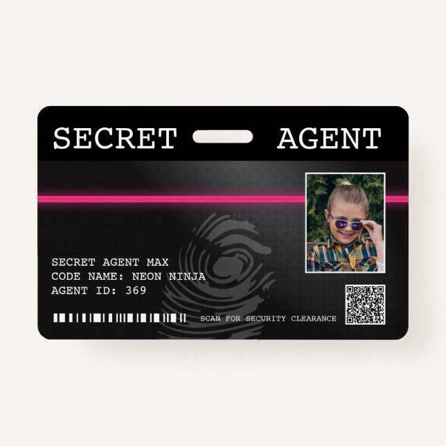 Interactive Secret Agent Spy Badge - Black/Pink (Front)