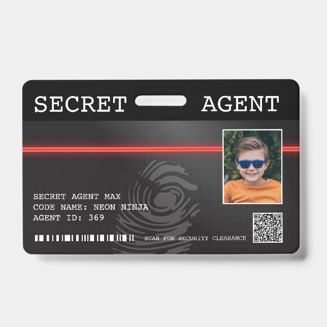 Interactive Secret Agent Spy Badge - Black/Red (Front)