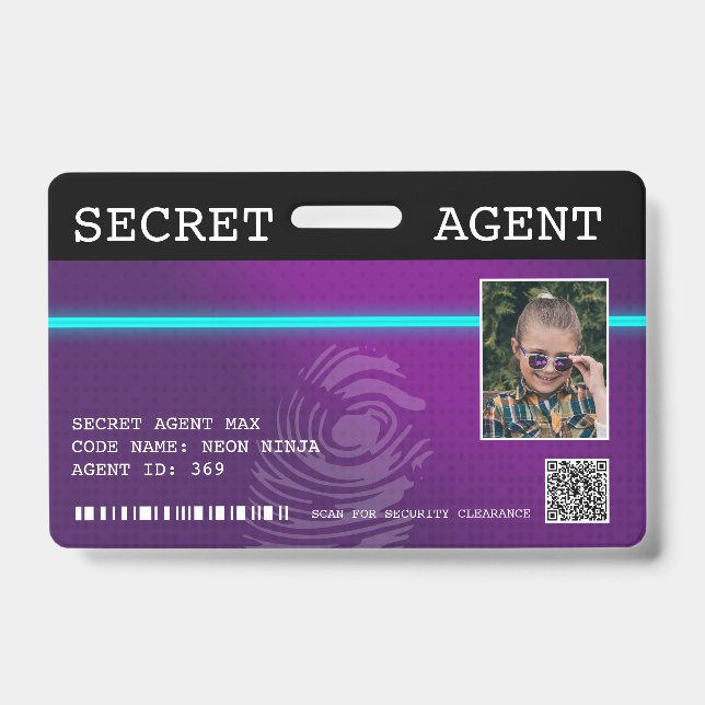 Interactive Secret Agent Spy Badge - Purple/Teal (Front)