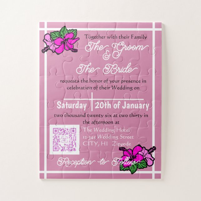 Interactive Wedding Pink Puzzle Invitation (Vertical)