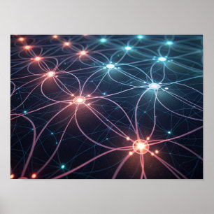 Interconnected Glowing Neural Network Poster