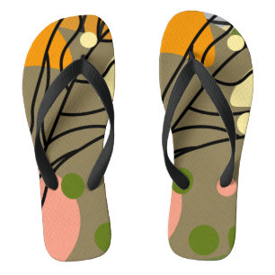 Interesting abstract spots with leaves flip flops