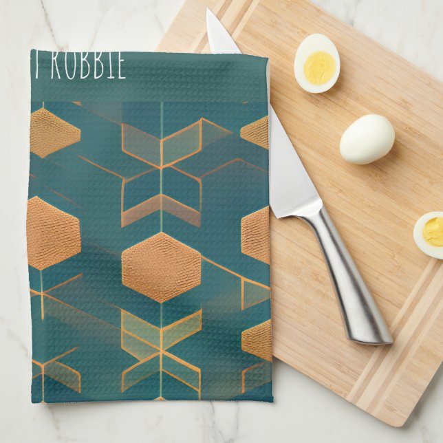 Interfacing Cube Blue Monochromatic Pattern Kitchen Towel (Quarter Fold)