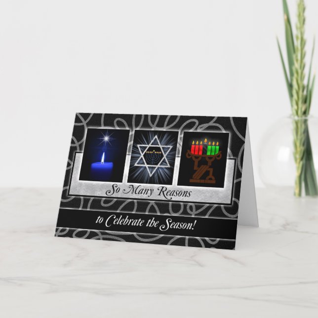 Interfaith Greetings Christmas Hanukkah Kwanzaa Holiday Card (Front)
