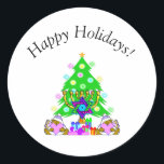 Interfaith Happy Holidays   Classic Round Sticker<br><div class="desc">Christmas gifts and Chanukah menorah ornaments for interfaith families who are Jewish and Christian celebrating both holidays this season.</div>