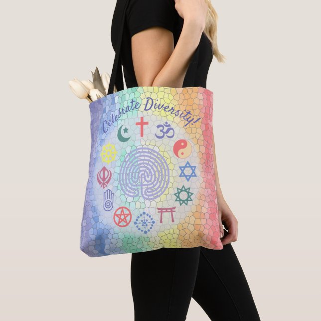 Interfaith Symbols (Stained Glass Rainbow) Tote Bag (Close Up)