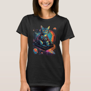 Intergalactic Cosmic DJ Cat Vibrant Retro Futurist T-Shirt