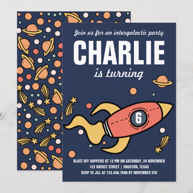 Intergalactic / Rocket Birthday Party Invitation (Front/Back)