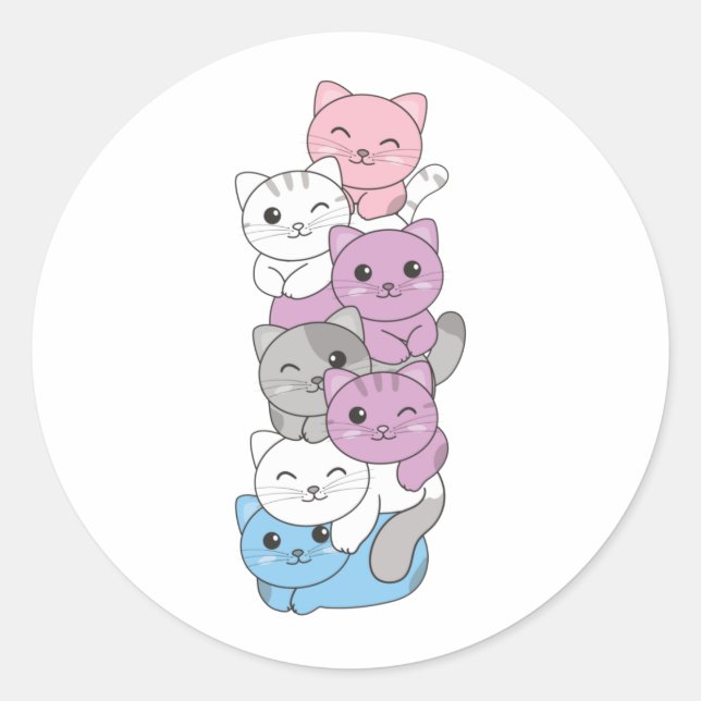 Intergender Flag Cat Pride Lgbtq Cute Cat Classic  Round Sticker (Front)