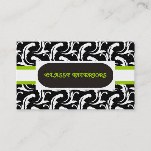 Intérieurs noir, blanc, vert damassé carte de visi