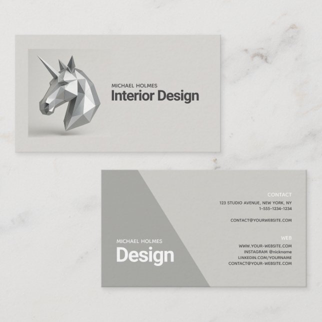 Interior Design 3D Sculpture Unicorn Architecture Business Card (Front/Back)