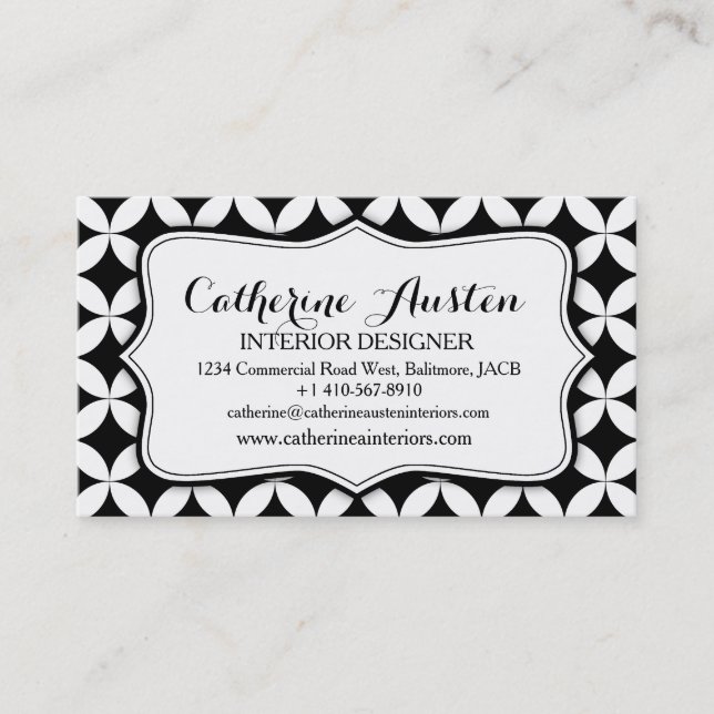 Interior design business circular black white mono business card (Front)