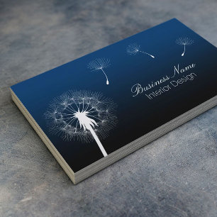 Interior Design Elegant Navy Blue Dandelion Business Card