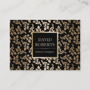 Interior Design Luxury Black & Gold Damask Modern Business Card