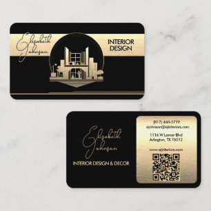 Interior Design or Architect Logo Black and Gold Business Card
