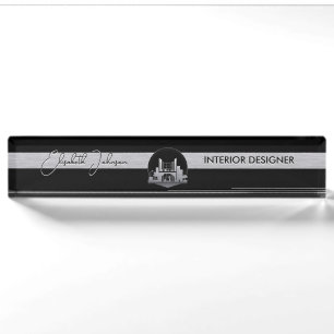 Interior Design or Architect Logo Black and Steel  Nameplate