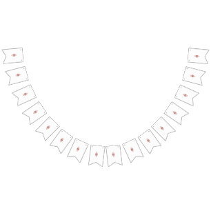 interior design wallpaper red flowers, white backg bunting flags