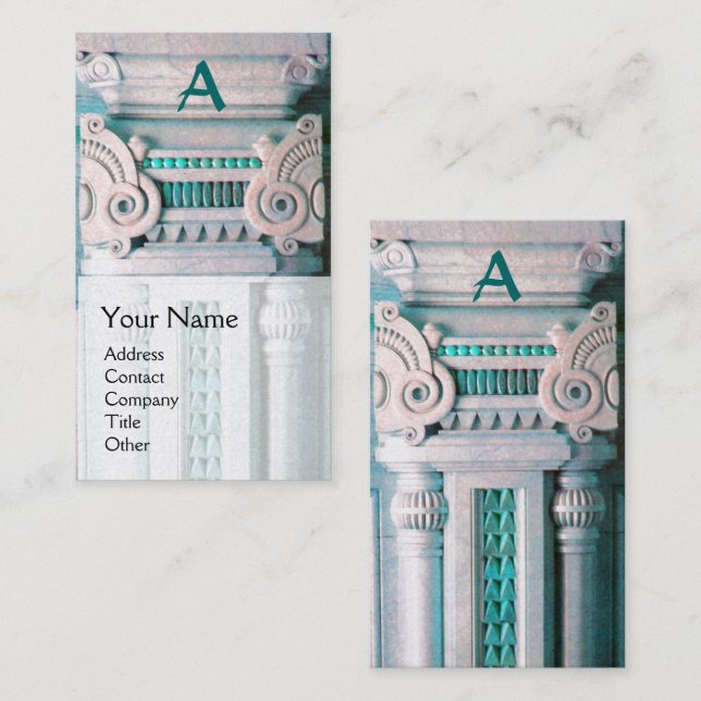 INTERIOR DESIGNER,ARCHITECTURE Monogram Teal White Business Card (Front/Back)