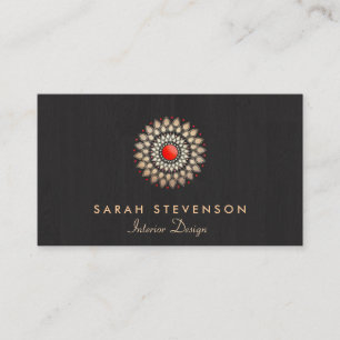 Interior Designer Elegant Gold Red Motif Wood Look Business Card