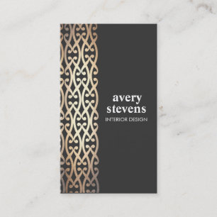 Interior Designer Elegant Gold Scrolls Black Business Card