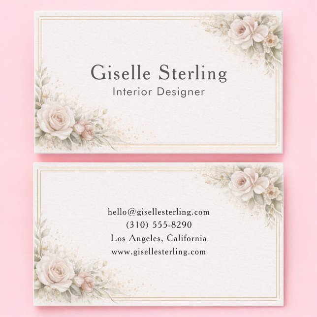 Interior Designer Floral Neutral Professional Business Card (Creator Uploaded)