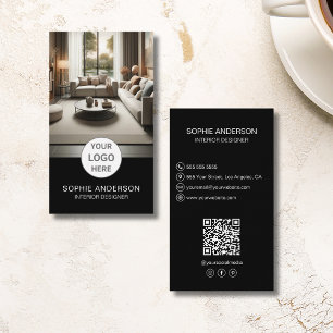 Interior Designer Logo Photo QR Social Media Black Business Card