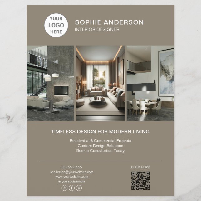 Interior Designer Logo Photo Taupe Professional Flyer (Front)
