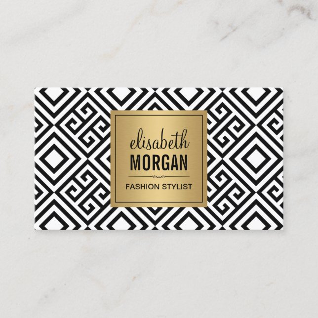 Interior Designer - Luxury Gold Black Geometric Business Card (Front)