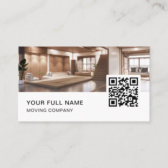 Interior Designer QR Code Logo Social Media Business Card (Front)