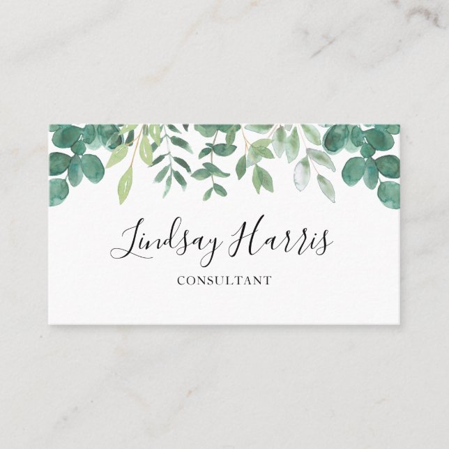 Interior Designer Watercolor Eucalyptus Business C Card (Front)