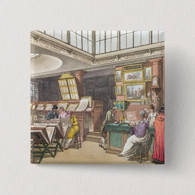 Interior from Ackermann's 'Repository of Arts, Lit 2 Inch Square Button (Front)