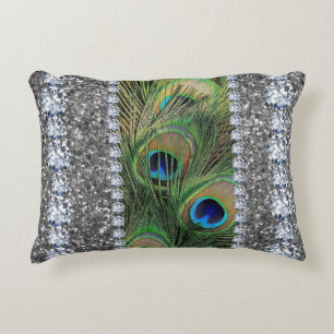 Interior Glitter Chic Silver Home Rose Peacock Accent Pillow