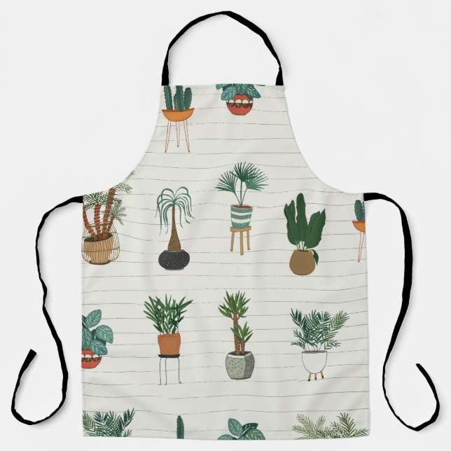 interior home plants seamless hand drawn pattern apron (Front)