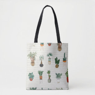 interior home plants seamless hand drawn pattern tote bag