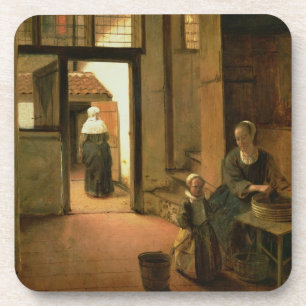 Interior of a Dutch House (oil on panel) Coaster