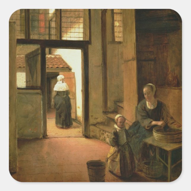 Interior of a Dutch House (oil on panel) Square Sticker (Front)