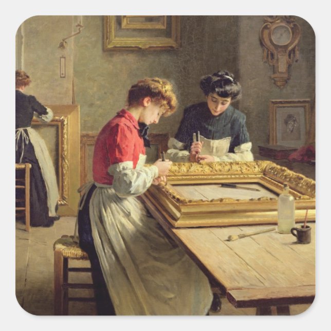 Interior of a Frame Gilding Workshop Square Sticker (Front)
